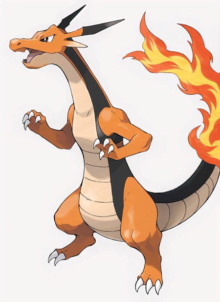 3978523949-3187489596-sugimori ken _(style_), fire pokemon, charizard and dragonite mix, full body, no humans, claws, white background, red body,  ((m.png